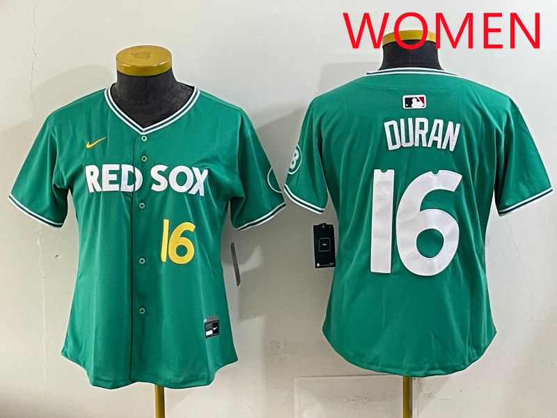 Women 2025 Boston Red Sox 16 Duran Dark Green Joint Name Nike MLB Jersey style 5
